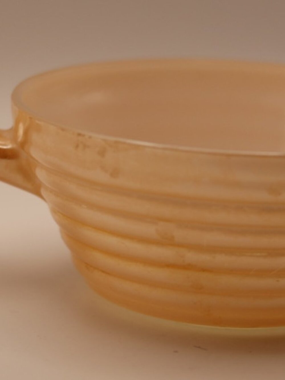 Fire-King Peach Luster "Beehive" Handled Soup Bowl